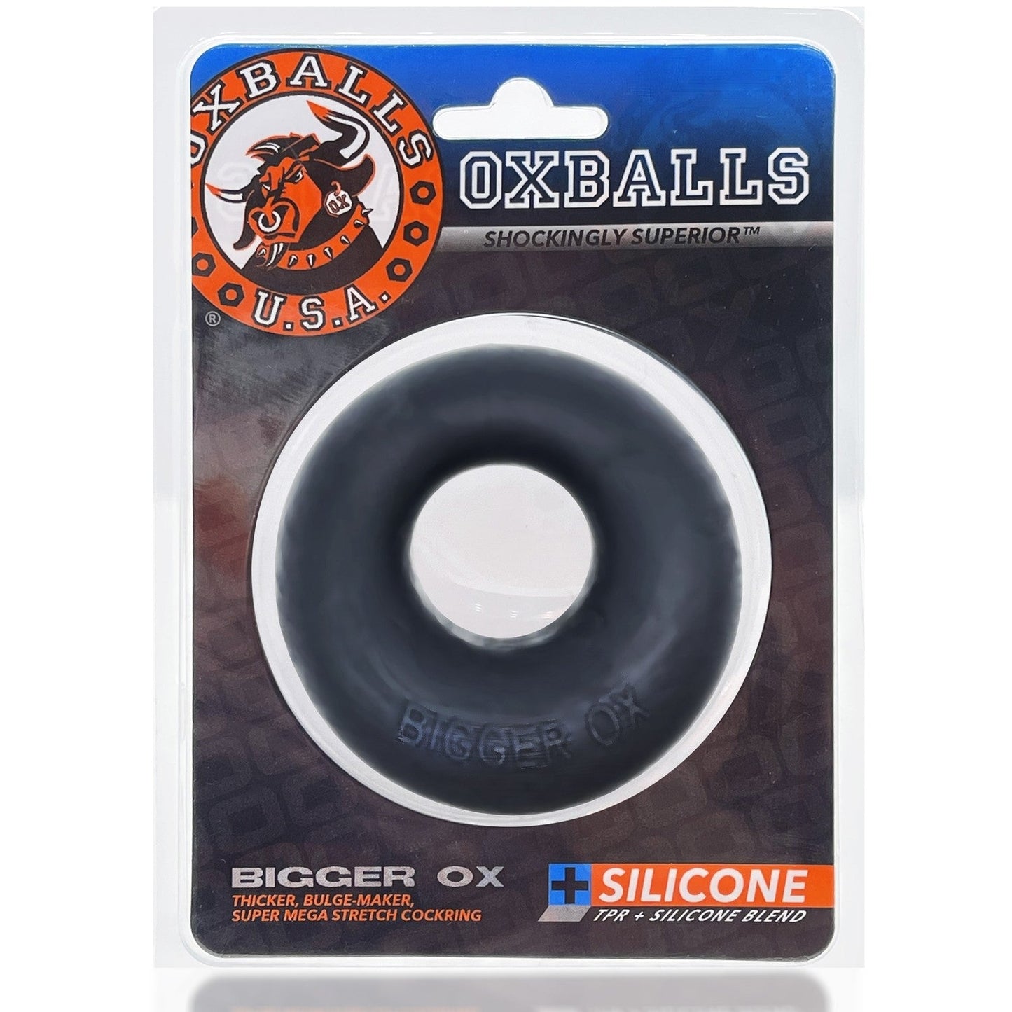 BIGGER OX, thicker bulge maker super mega-stretch cockring - BLACK ICE